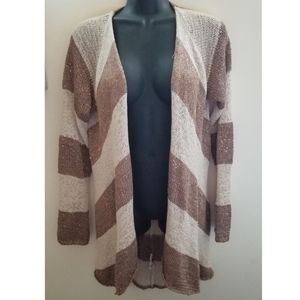 Boston Proper Beige Brown Striped Cardigan